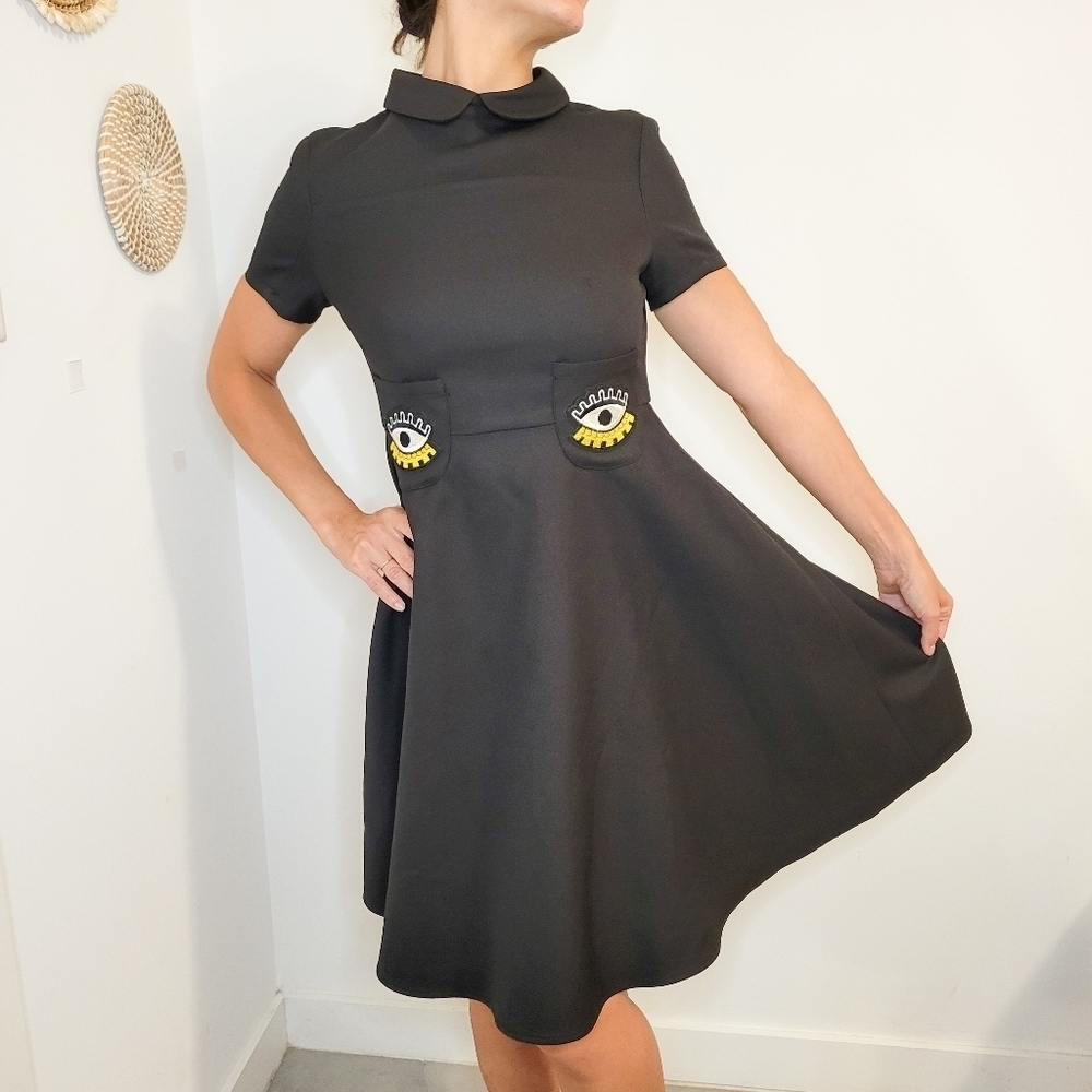 Wemen's Judge Me Black Dress with Evil Eye Detail Retro Style Size M